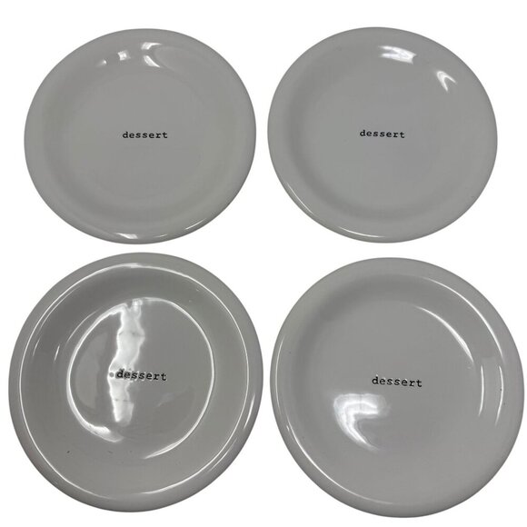 4 Pottery Barn Coffee House Dessert Plates Typewriter Minimalist White Black - Picture 1 of 9
